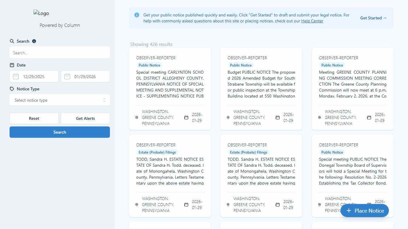 Public Notices Observer-Reporter