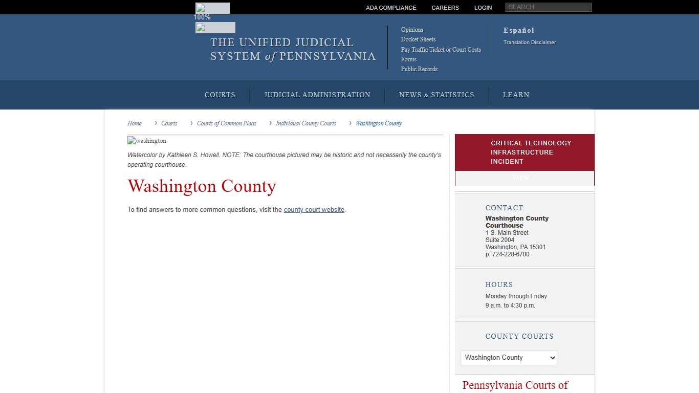 Washington County Individual County Courts Courts of Common Pleas Courts Unified Judicial System of Pennsylvania